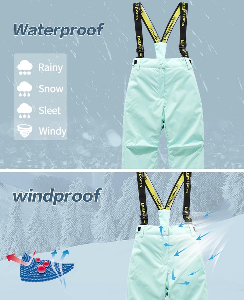 HOTIAN Boys Winter Kids 2 Piece Ski Suit Thicken Warm Hooded Jacket and Ski Pants Snowsuit Snowboarding Clothes,mintmint,16 - Image 4