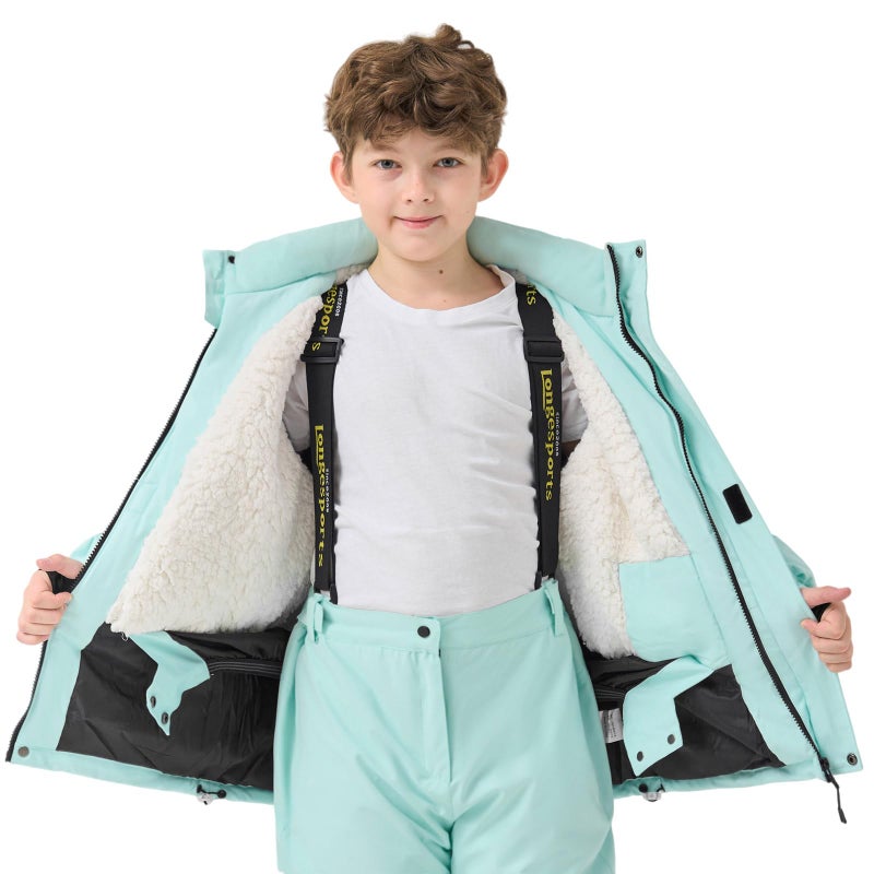 HOTIAN Boys Winter Kids 2 Piece Ski Suit Thicken Warm Hooded Jacket and Ski Pants Snowsuit Snowboarding Clothes,mintmint,16 - Image 5