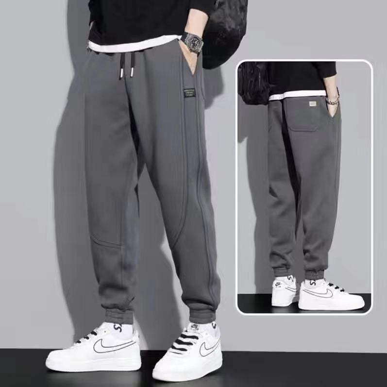 Casual Sweatpants Men'S Loose Ankle-Tied Autumn Men'S Fleece-Lined Knitted Cotton Sports Pants Boys - Image 1
