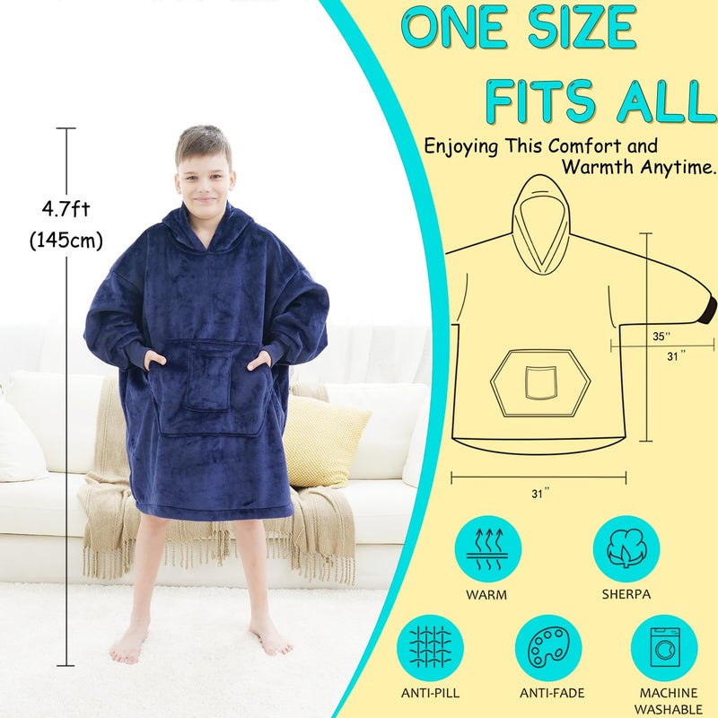 REDESS Blanket Hoodie Sweatshirt, Wearable Blanket Oversized Sherpa with Sleeves Giant Pocket, Cozy Hoodie for Children Kids - Image 3