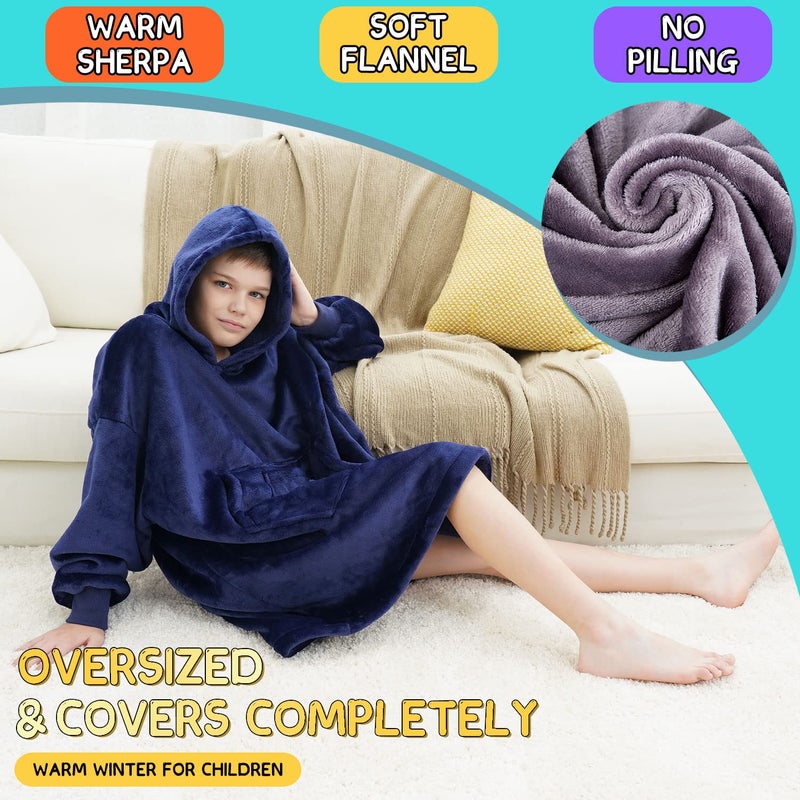 REDESS Blanket Hoodie Sweatshirt, Wearable Blanket Oversized Sherpa with Sleeves Giant Pocket, Cozy Hoodie for Children Kids - Image 5