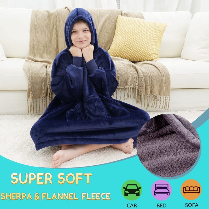 REDESS Blanket Hoodie Sweatshirt, Wearable Blanket Oversized Sherpa with Sleeves Giant Pocket, Cozy Hoodie for Children Kids - Image 4