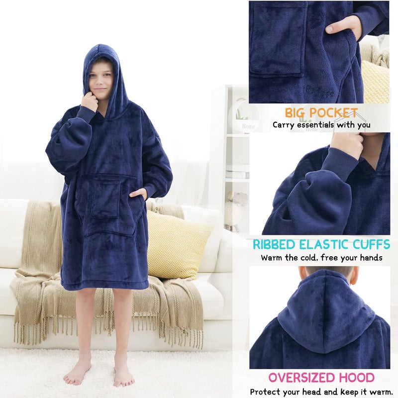 REDESS Blanket Hoodie Sweatshirt, Wearable Blanket Oversized Sherpa with Sleeves Giant Pocket, Cozy Hoodie for Children Kids - Image 2
