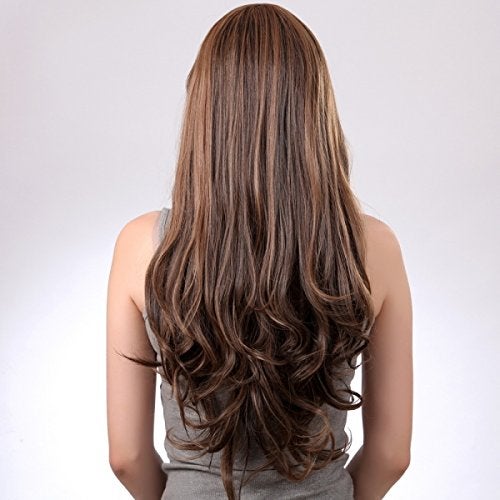 Artifice 26inch Stylish Straight Wavy Wig Hair Extension Wig Cap Brown With Blonde - Image 2