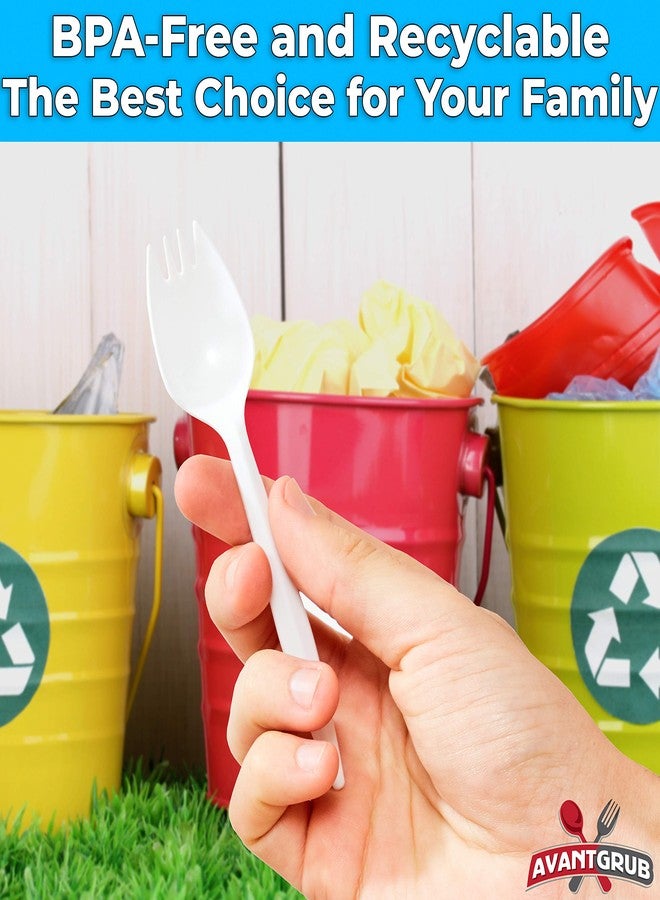 Eucatus Child Sized, Recyclable Plastic Sporks for Birthday Party and Crafts, 24Pc. White Non-Toxic 2-in-1 Utensil Set Makes Creative Toy Cupcake Toppers and Favors. Fork Crafting With Kids Made Easy and Fun! - Image 5