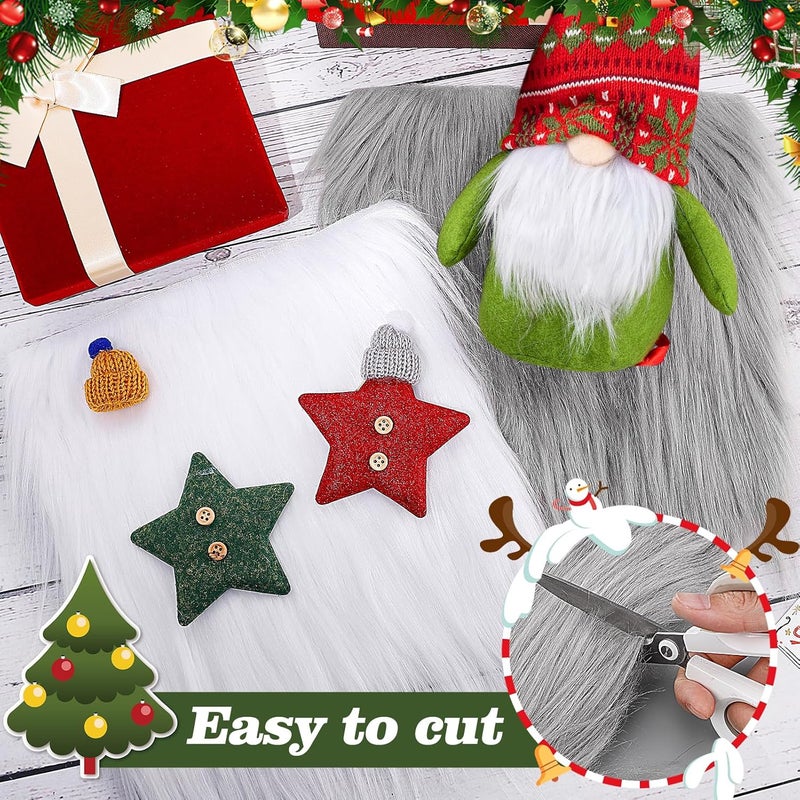 Alphatool 6Pcs White & Grey Faux Fur Fabric, 10"×10" Artificial Fuzzy Fur Fabric, Warm and Breathable Fur Square Patches for DIY Crafts Sewing Cushion Pad Chair Cover Christmas Day Gnomes Decors - Image 3