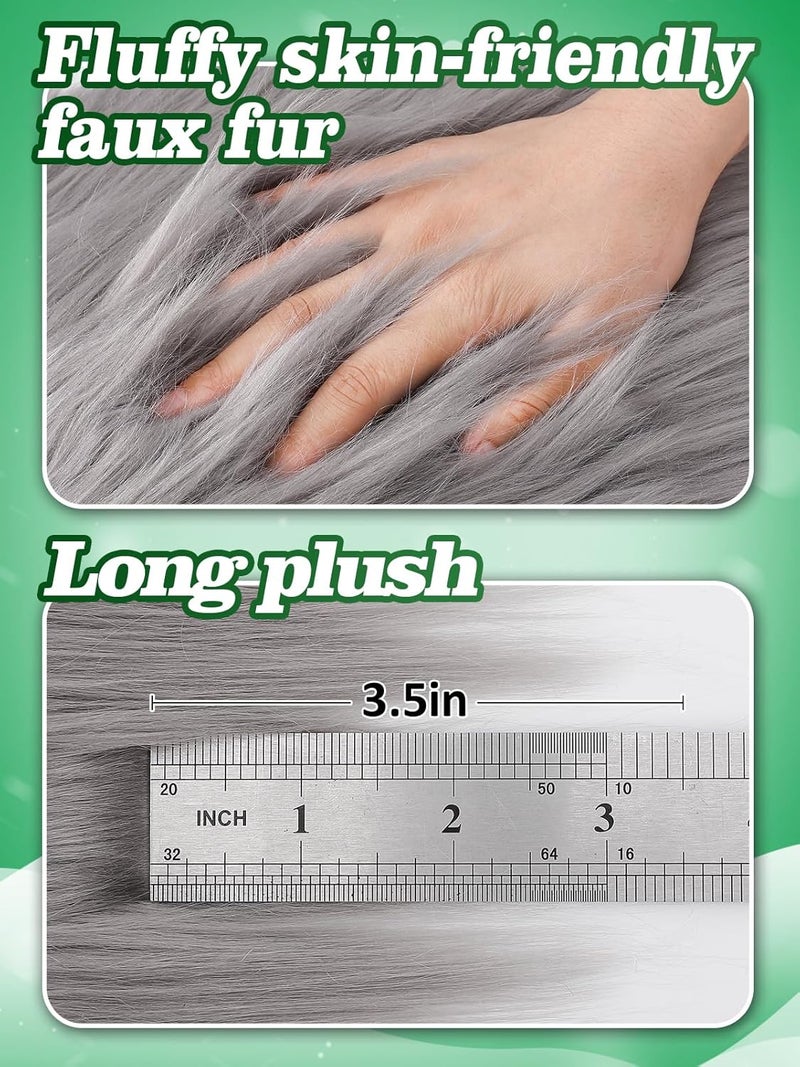 Alphatool 6Pcs White & Grey Faux Fur Fabric, 10"×10" Artificial Fuzzy Fur Fabric, Warm and Breathable Fur Square Patches for DIY Crafts Sewing Cushion Pad Chair Cover Christmas Day Gnomes Decors - Image 4