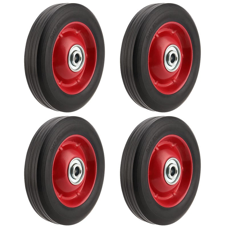 PINGEUI 4 PCS 8 Inch Solid Rubber Tire, Flat Free Solid Rubber Wheels, Hand Truck Replacement Wheels, 1/2-Inch Axle Hole, 220 lbs Max Load-Bearing Capacity - Image 1