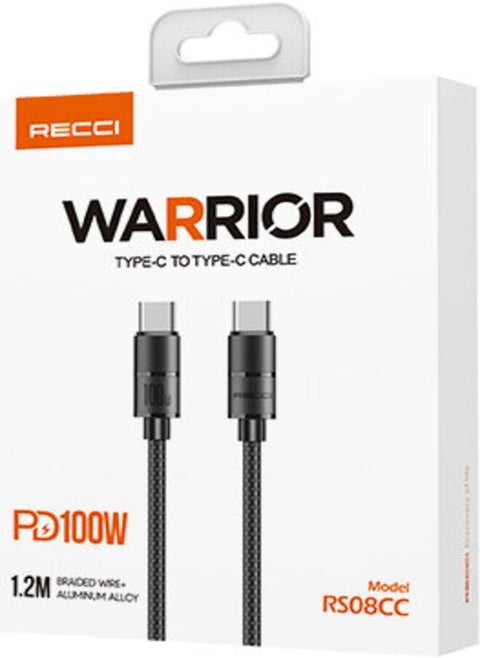 Recci Type-C To Type-C Pd Cable RS08CC Warrior Series 100W Fast Charging Feature 1.2m