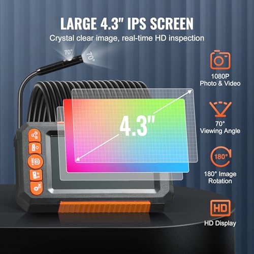 VEVOR Inspection Camera with Light, Screen Industrial Borescope, 1080P HD Split Screen, LED Lights Scope Camera for Automotive, Plumbing (4.3inch IPS Screen-49.2FT) - Image 3