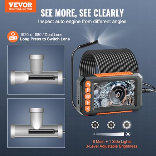 VEVOR Inspection Camera with Light, Screen Industrial Borescope, 1080P HD Split Screen, LED Lights Scope Camera for Automotive, Plumbing (4.3inch IPS Screen-49.2FT) - Image 2