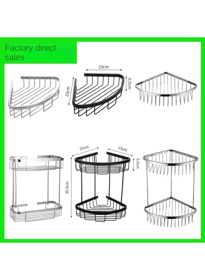 Bluejw Engineering 304 Stainless Steel Basket Bathroom Non-perforated Storage Rack Corner Basket Double-layer Corner Bathroom Shelf - Image 2