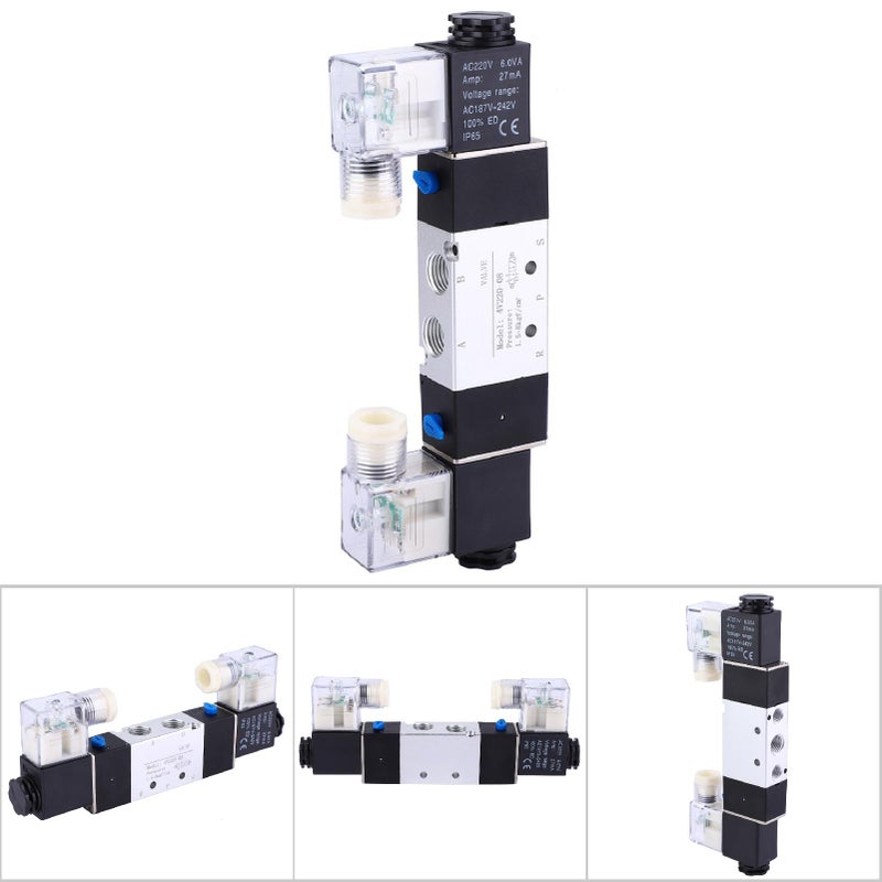 صمام هواء دوار هوائي pneumatique 4V220-08 مدخل ومخرج 1/4" مدخل منفذ 1/8" 2 موقف و5 طرق (AC220V) - Image 4