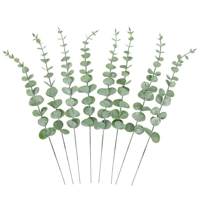 8PCS EUCALYPTUS STEMS DECOR 141 INCH ARTIFICIAL EUCALYPTUS LEAVES FAKE GREENERY BRANCHES FOR WEDDING CENTERPIECE FLOWER FLORAL ARRANGEMENT FARMHOUSE HOME DECORATION