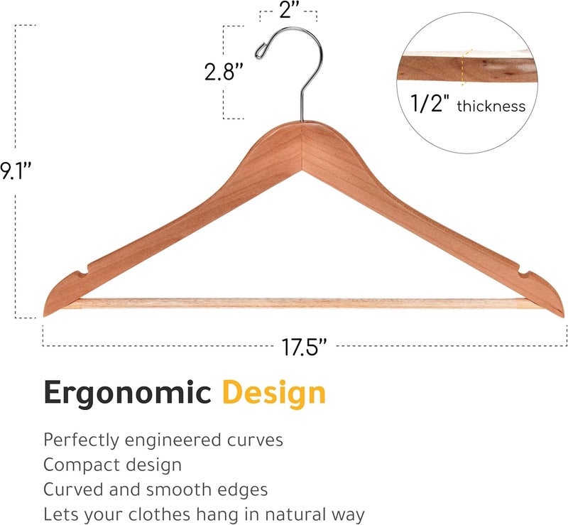 Quality Hangers Wooden - Semi Contoured Hanger Set in 20-Pack - Solid Wood Coat with Stylish Chrome Hooks - Heavy-Duty Clothes, Jacket, Shirt, Pants, Suit Curved (Natural, 20) - Image 5