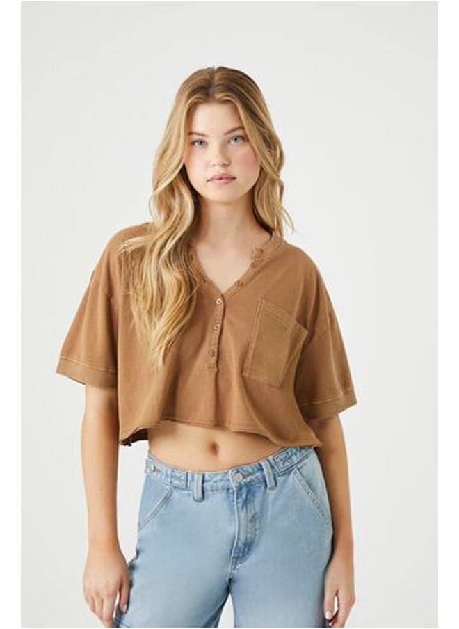 FOREVER 21 - Button-Front Crop Top - Image 1