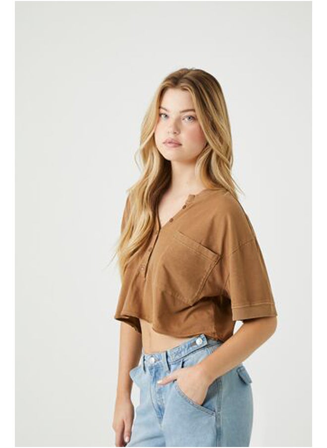 FOREVER 21 - Button-Front Crop Top - Image 1