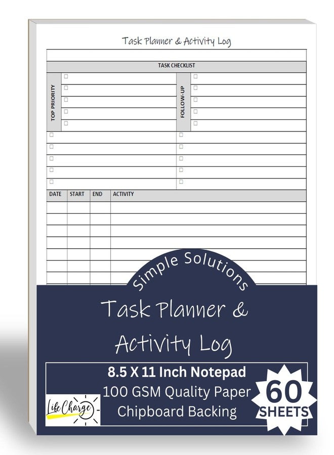 Life Charge Task Planner & Activity Log Notepad - 60 Page Undated Daily & Hourly Planning Pad, To-Do List, Checklist, Track Time & Tasks, ADHD Tracker - Organize Workday, Boost Productivity - 8.5 x 11 Tear Sheets - Image 2