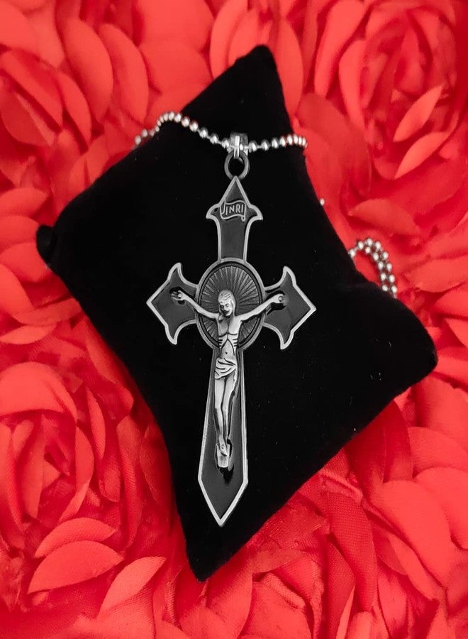 M Men Style Religious Lord Jesus crucifix Christian Cross Grey Stainless Steel Pendant Necklace Chain For Men And Women - Image 3