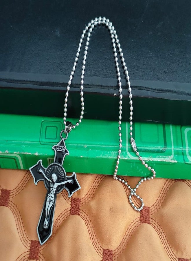 M Men Style Religious Lord Jesus crucifix Christian Cross Grey Stainless Steel Pendant Necklace Chain For Men And Women - Image 4