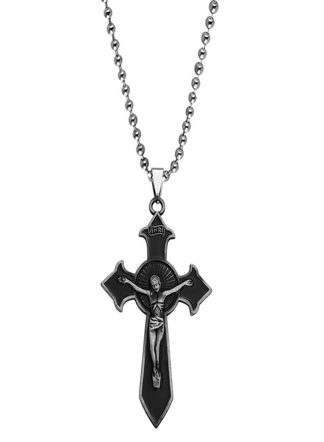 M Men Style Religious Lord Jesus crucifix Christian Cross Grey Stainless Steel Pendant Necklace Chain For Men And Women - Image 1