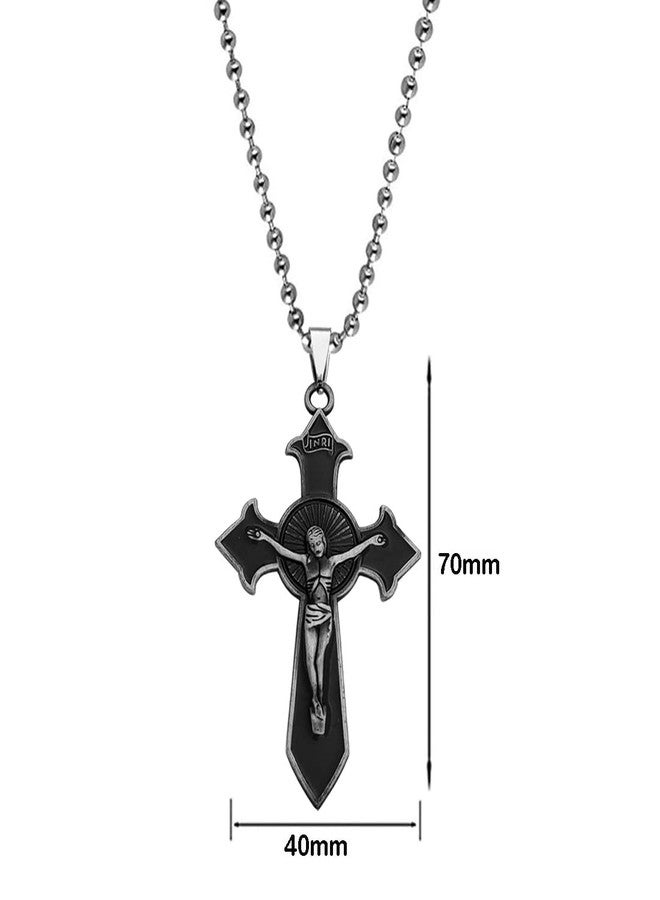 M Men Style Religious Lord Jesus crucifix Christian Cross Grey Stainless Steel Pendant Necklace Chain For Men And Women - Image 2