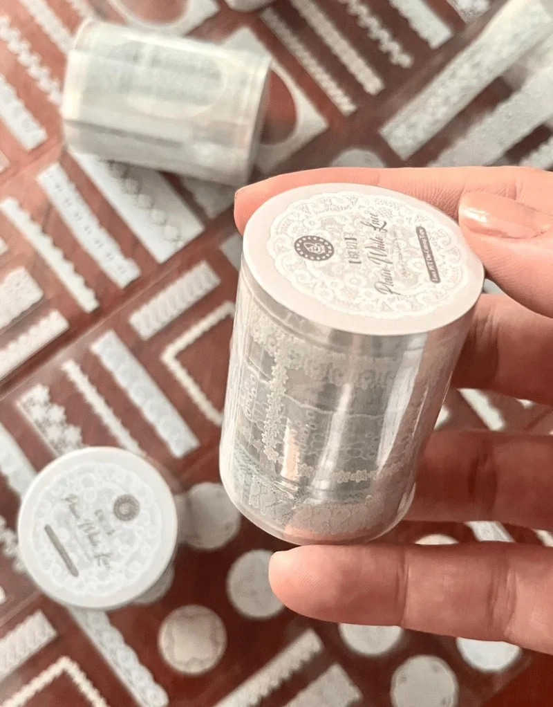 كاغيت جيمي دوكان Paper Ship Shop Flower Island Lace Series Lace Patterned Gray Individual Decal Stamp Washi Tape/sticker/decal