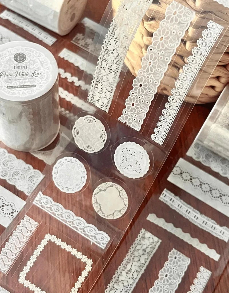 كاغيت جيمي دوكان Paper Ship Shop Flower Island Lace Series Lace Patterned Gray Individual Decal Stamp Washi Tape/sticker/decal