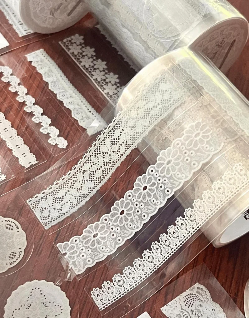 كاغيت جيمي دوكان Paper Ship Shop Flower Island Lace Series Lace Patterned Gray Individual Decal Stamp Washi Tape/sticker/decal