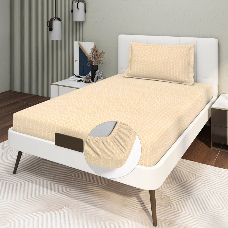 RD TREND Presents Luxurious Glace Cotton Super Soft 210 TC 360° Elastic Fitted Bedsheets Single Bed Size (72 x 48 x 8 Inch) with 1 Pillow Cover Size (28 x18), Color- Beige, Solid - Image 5