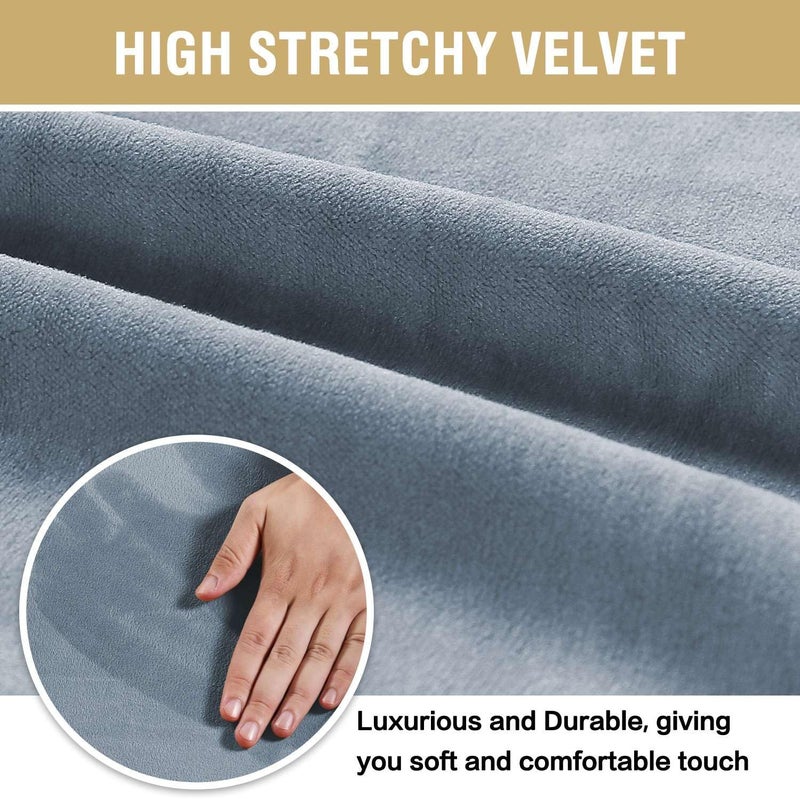 Velvet Dining Chair Covers - Set of 4 Stretch Slipcovers in Stone Blue - Image 5