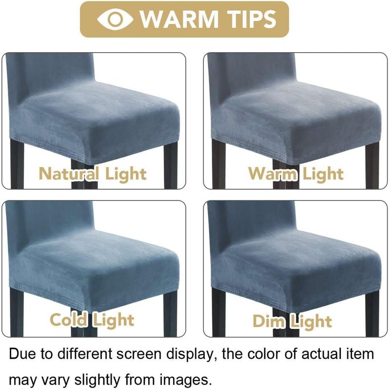Velvet Dining Chair Covers - Set of 4 Stretch Slipcovers in Stone Blue - Image 3