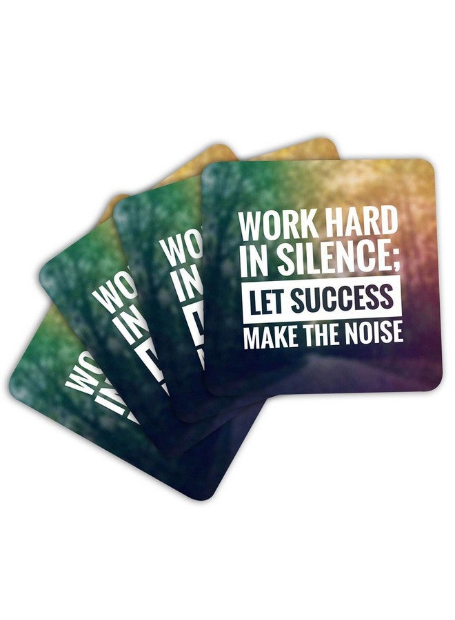 ASHVAH Work Hard in Silence let : Success Make The Noise Print/Typography Tea/Coffee Mug/Designer Handmade Wooden Coaster Set for Home Kitchen, Office Desk - Set of 4 - Square: 10cm - Image 3