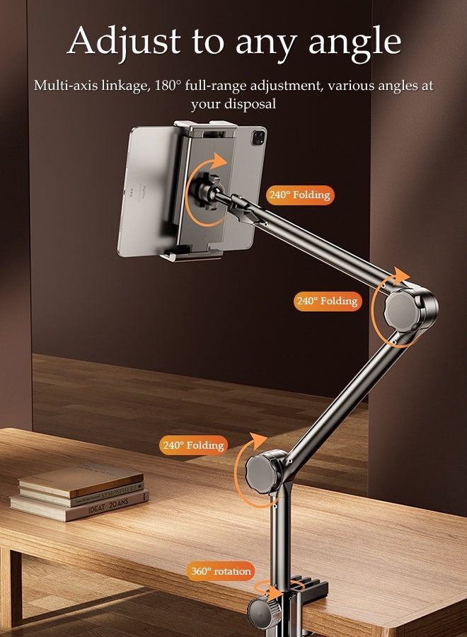 DUNISO Multi Functional Mobile Phone Holder 360° Adjustable Angle Portable Foldable Mount Phone Tablet Stand Stand with Arm Clamp 3-section Mechanical Shaft Bed Desk Phone Holder for All 4-10.7” Devices - Image 2