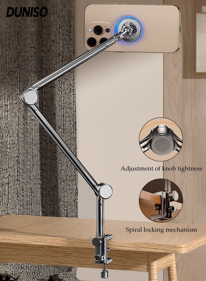 DUNISO Multi Functional Mobile Phone Holder 360° Adjustable Angle Portable Foldable Mount Phone Tablet Stand Stand with Arm Clamp 3-section Mechanical Shaft Bed Desk Phone Holder for All 4-10.7” Devices - Image 1