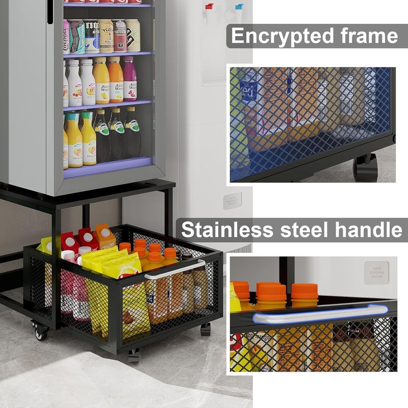 PUNCIA 19.7" x19.7" Mini Fridge Stand with Storage Mobile Fridge Cart | Mobile Beverage Refrigerator Stand, Compact Refrigerator Organizer with Drawer & Rolling Basket for Home Office - Image 4