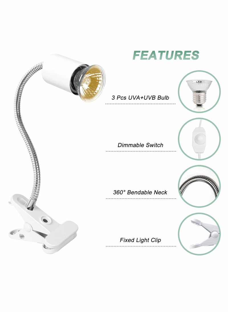 SYOSI - Reptile Heat Lamp, Reptile Light with 360° Rotatable Hose, Adjustable Heating Lamp Fixture with 3 UVA UVB Bulbs Suitable for Bearded Dragon Turtle Lizard Snake, Most Reptiles Plants, White - Image 1
