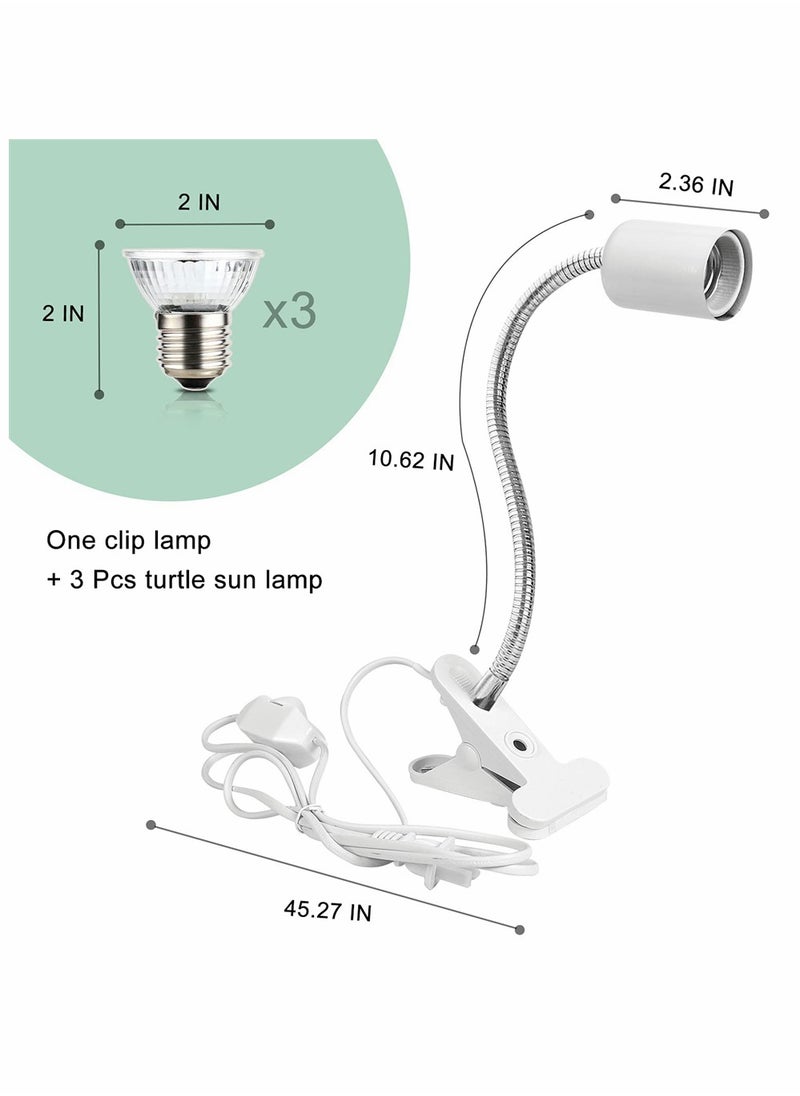 SYOSI - Reptile Heat Lamp, Reptile Light with 360° Rotatable Hose, Adjustable Heating Lamp Fixture with 3 UVA UVB Bulbs Suitable for Bearded Dragon Turtle Lizard Snake, Most Reptiles Plants, White - Image 1