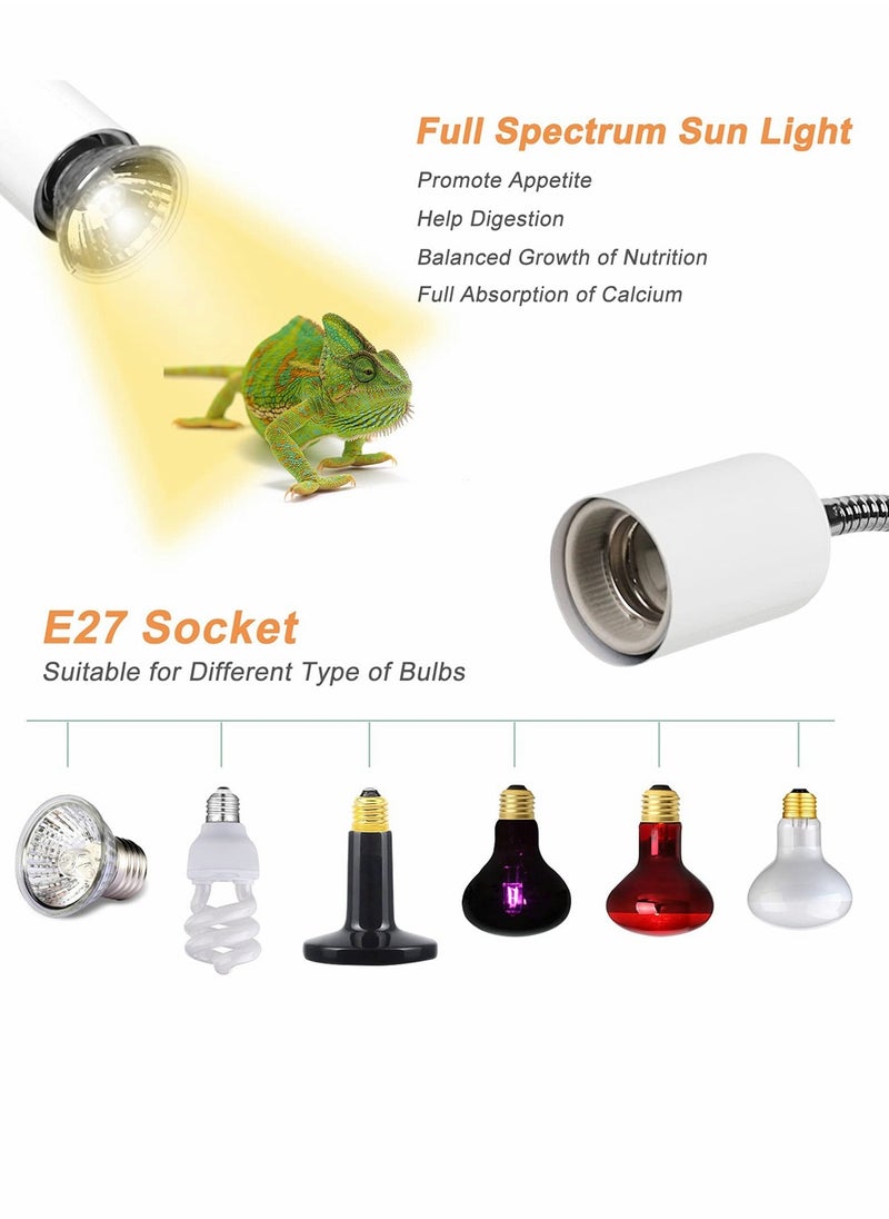 SYOSI - Reptile Heat Lamp, Reptile Light with 360° Rotatable Hose, Adjustable Heating Lamp Fixture with 3 UVA UVB Bulbs Suitable for Bearded Dragon Turtle Lizard Snake, Most Reptiles Plants, White - Image 1