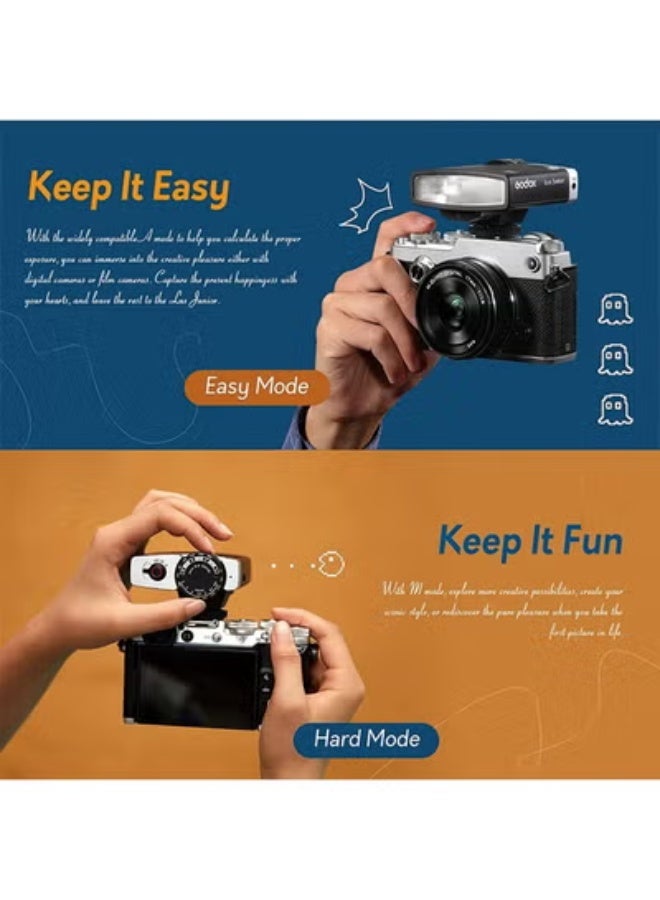 جودوكس فلاش كاميرا Godox Lux Junior Retro، GN12 مع قوة فلاش 7 مستويات، CCT 6000K±200K مع تحكم بصري S1/S2 لفوجي، لكانون، لنيكون، لسوني، لكاميرا أوليمبوس - Image 5