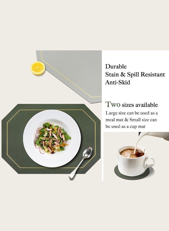 DUNISO 4 Piece Set of Octagonal Table Placemats，Including 4 Placemats and 4 Coasters， Dual Sided Table Placemats Non-Slip Placemats Wipe Clean Stain Resistant Placemats，43x30cm,Green&Grey  - Image 2
