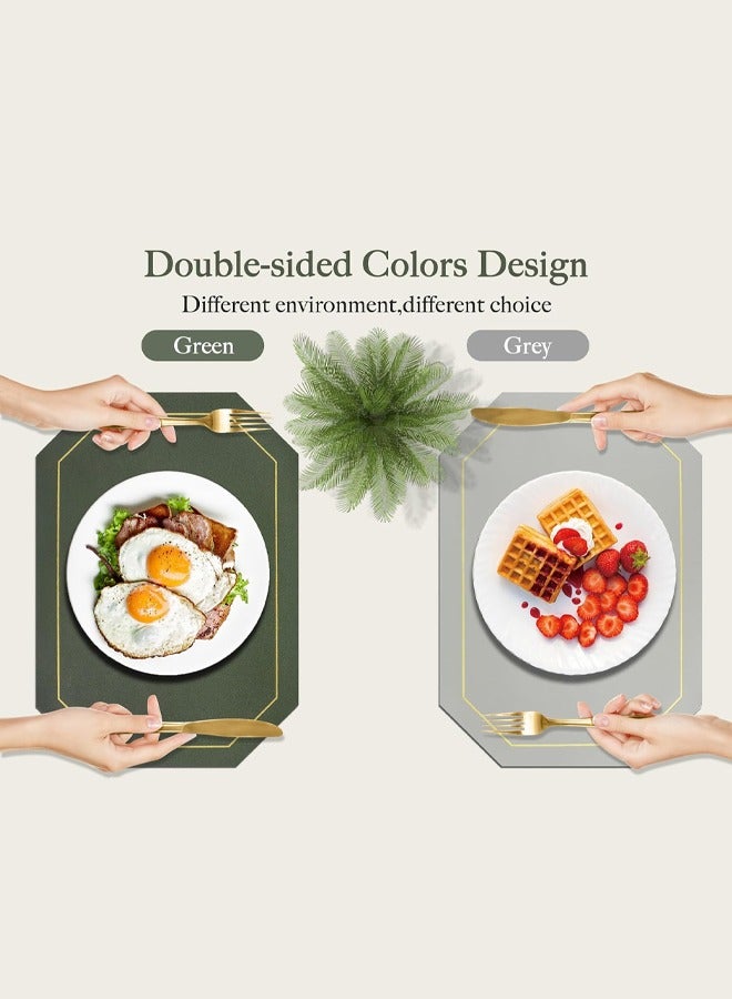 DUNISO 4 Piece Set of Octagonal Table Placemats，Including 4 Placemats and 4 Coasters， Dual Sided Table Placemats Non-Slip Placemats Wipe Clean Stain Resistant Placemats，43x30cm,Green&Grey  - Image 3