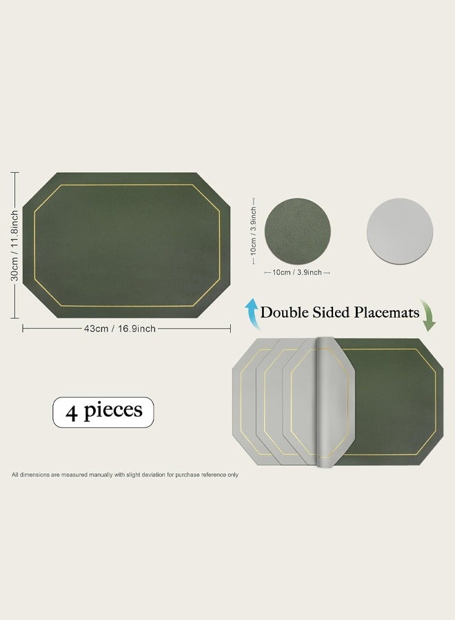 DUNISO 4 Piece Set of Octagonal Table Placemats，Including 4 Placemats and 4 Coasters， Dual Sided Table Placemats Non-Slip Placemats Wipe Clean Stain Resistant Placemats，43x30cm,Green&Grey  - Image 5