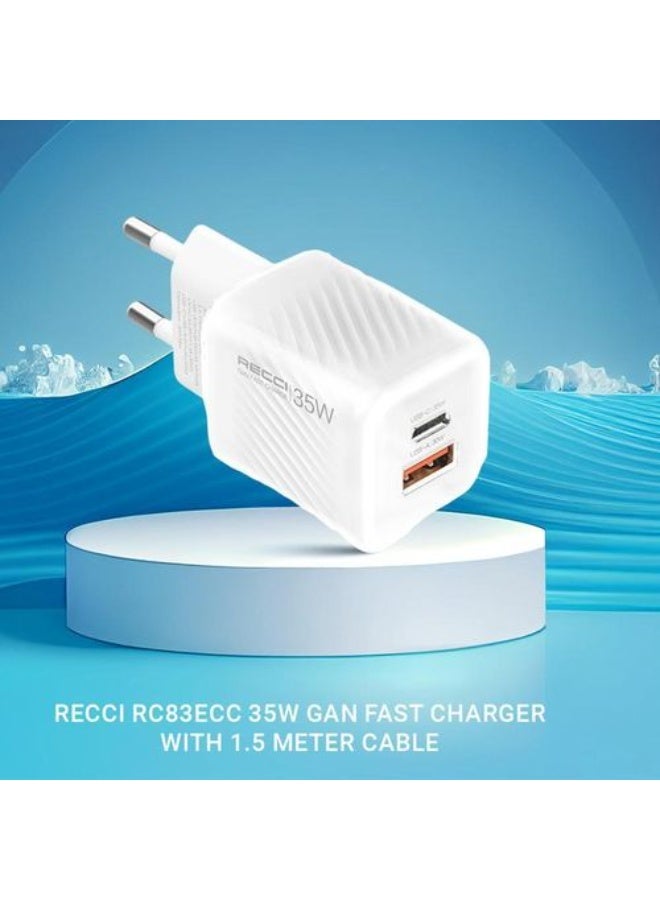 Recci Charger PD 35W Dual-port Output 3.1.5m – White, RC83ECC - Image 5