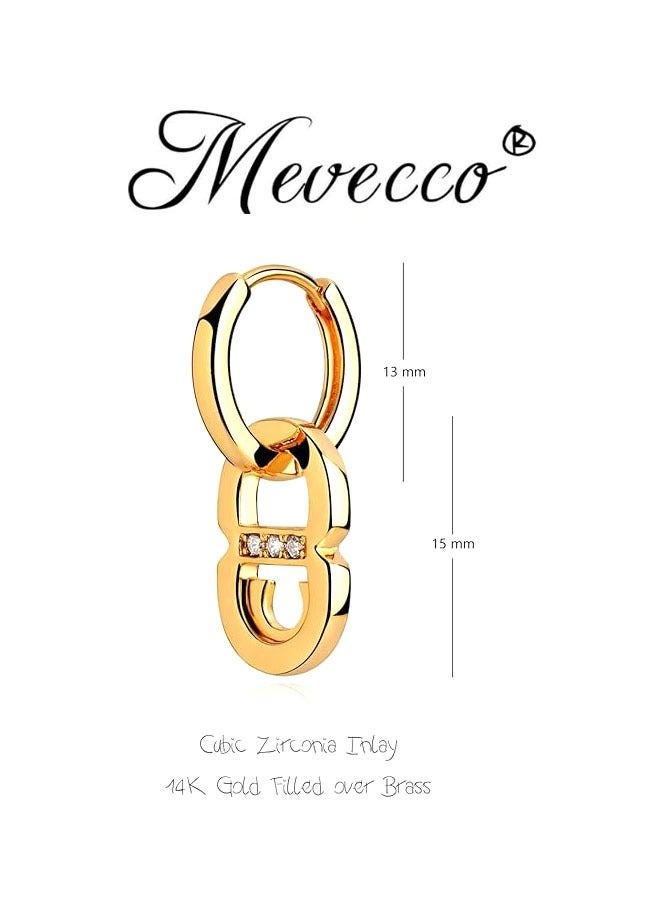 Mevecco أقراط هوك دائرية ذهبية للنساء 14 قيراط مزينة بتصميم بسيط ويدوي، هدية مجوهرات حساسة ومضادة للحساسية - Image 4