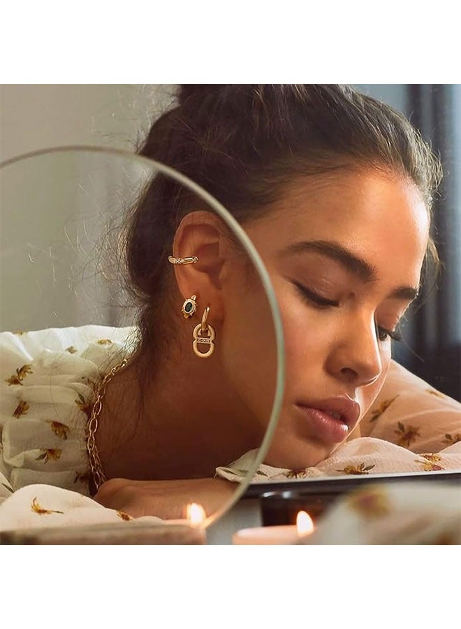 Mevecco أقراط هوك دائرية ذهبية للنساء 14 قيراط مزينة بتصميم بسيط ويدوي، هدية مجوهرات حساسة ومضادة للحساسية - Image 2