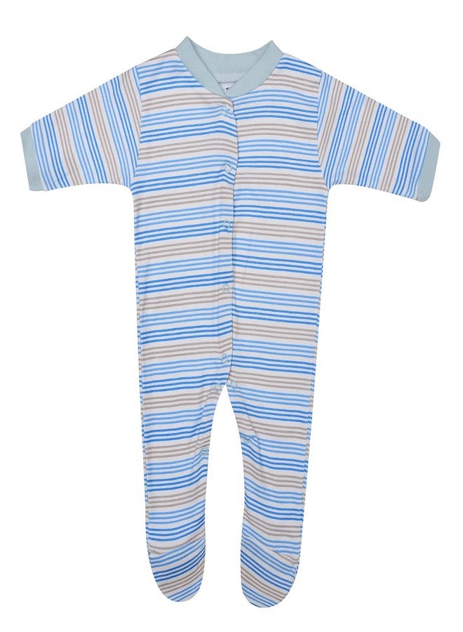 Magic Town® 100% Hosiery Cotton Unisex Long Sleeve Sleep Suit Romper for Boys Girls and Infants Set of 3 (multi color, light blue) (0-3 Months) - Image 4
