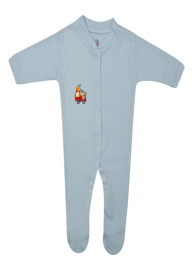 Magic Town® 100% Hosiery Cotton Unisex Long Sleeve Sleep Suit Romper for Boys Girls and Infants Set of 3 (multi color, light blue) (0-3 Months) - Image 2