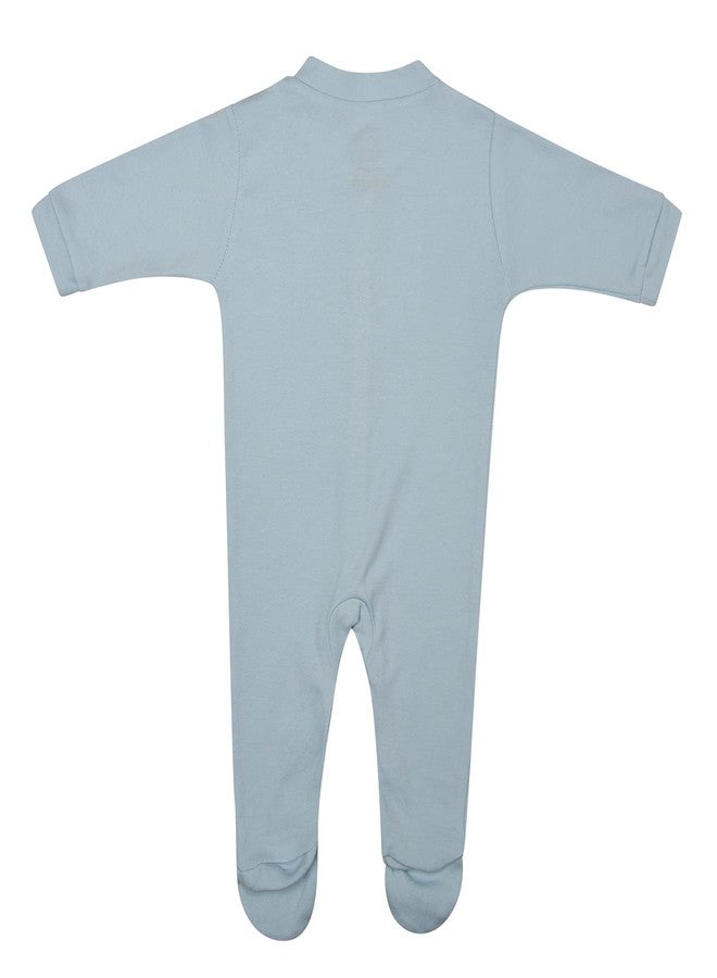 Magic Town® 100% Hosiery Cotton Unisex Long Sleeve Sleep Suit Romper for Boys Girls and Infants Set of 3 (multi color, light blue) (0-3 Months) - Image 3