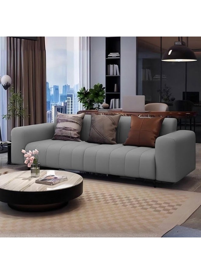 Ripple FURNITURE Modern Sofa with Ottoman, Channel Tufted Design, Fabric (Grey) - Image 1